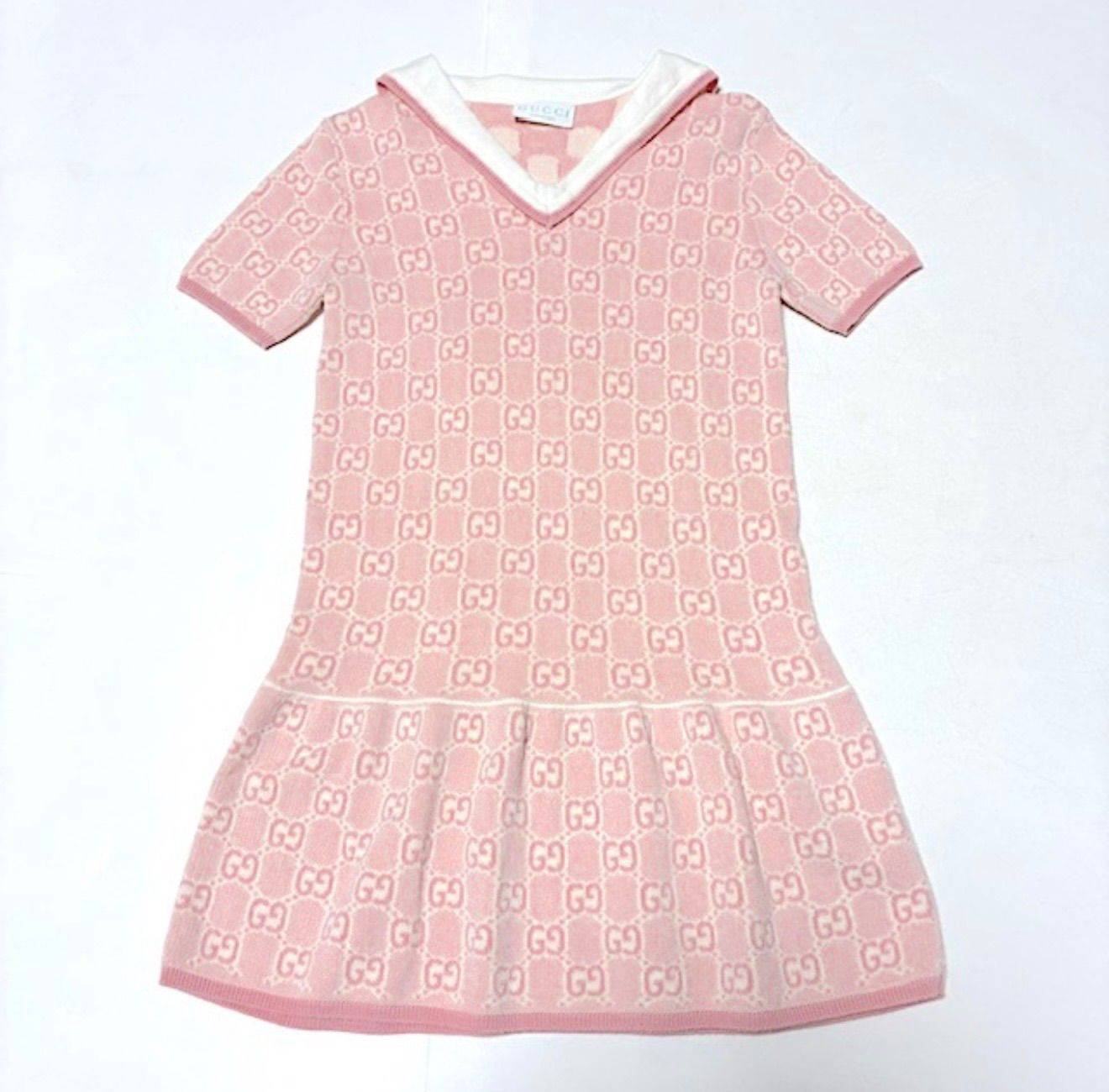 断然可愛いです！早い者勝ち！【美品】GUCCI グッチ キッズ GGモノグラム ニットワンピース ピンク 5才/110㎝ 女の子 セーラー フォーマル　2A48