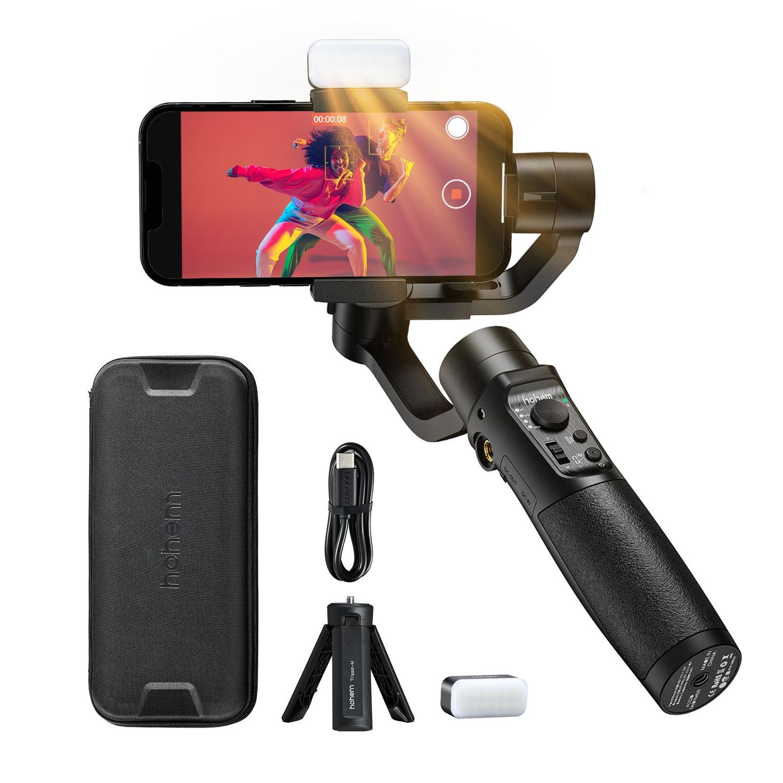 hohem Mobile+ Kit スマホジンバル 三軸 スタビライザー フィルライト搭載 10段階調光可能 超広角モード 600°自動ピンショット 手ブレ補正 三脚付き 13時間駆動 YouTube Vlog ジンバル Android、iPhone 15/1