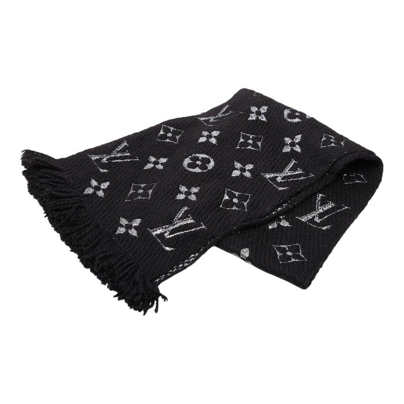 ルイ ヴィトン エシャルプ ロゴマニア シャイン マフラー M75833 ノワール ブラック ウール シルク レディース LOUIS VUITTON【244-64433】