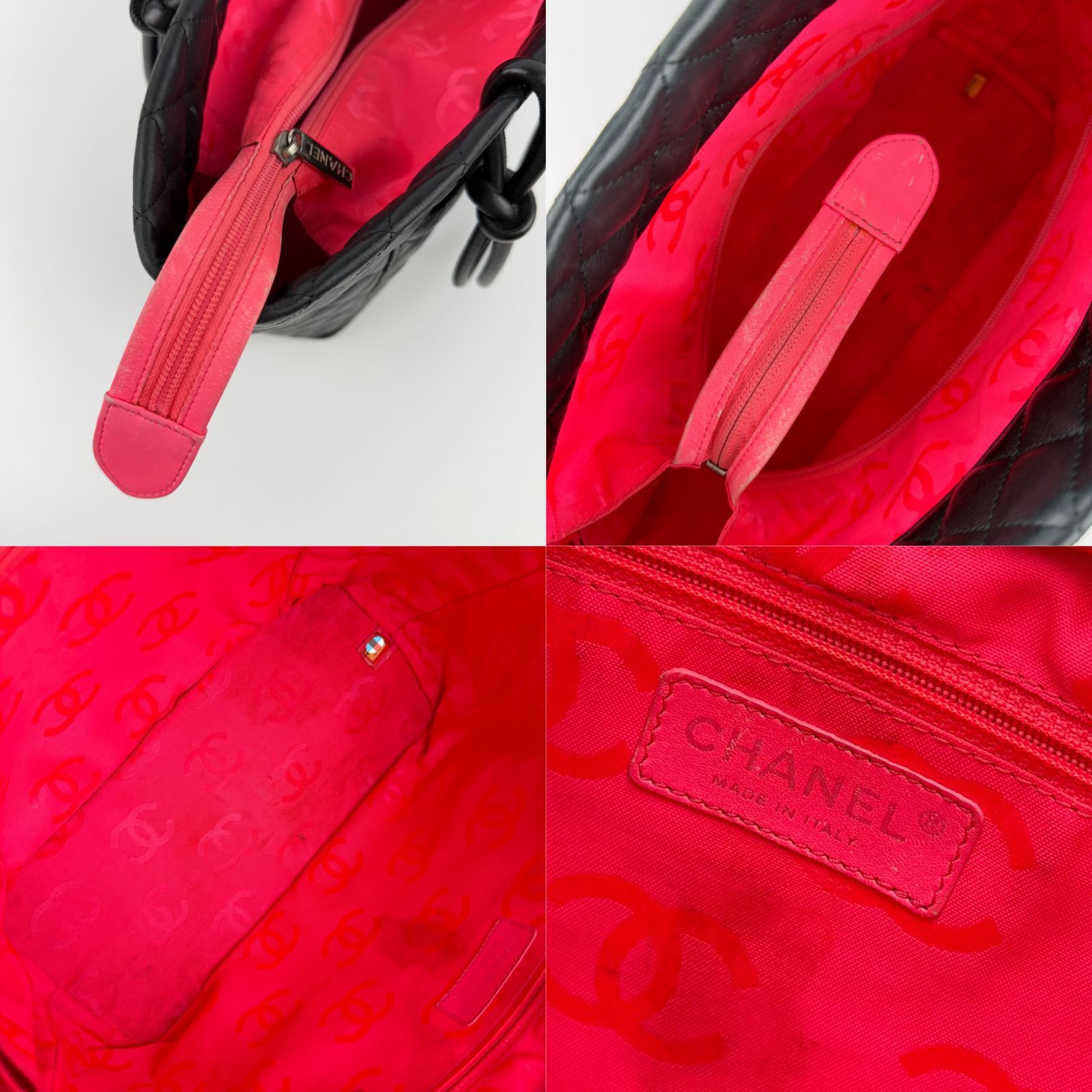 シャネル CHANEL 9番台 カンボンライン ココマーク ショルダーバッグ【中古】 CAMBON シャネル ショルダーバッグ カンボンライン ブラック ピンク