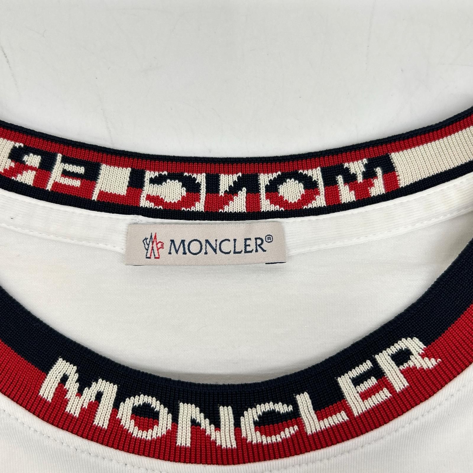 MONCLER モンクレール ﾎﾜｲﾄ×ﾚｯﾄﾞ ﾛｺﾞﾗｲﾝ Tｼｬﾂ XS - メルカリ