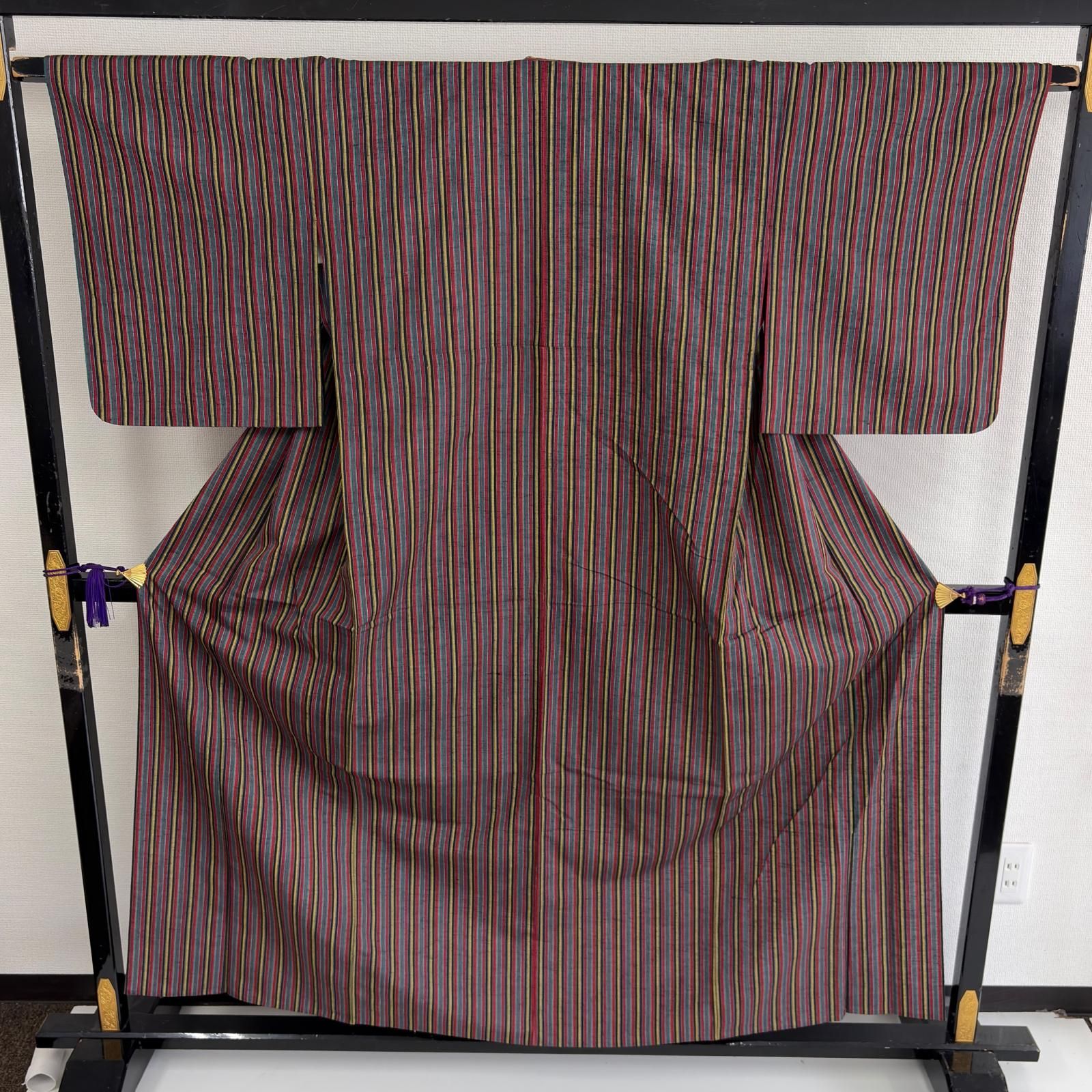 単衣 真綿紬 縞 正絹 間道 着物 MK-7524 - メルカリ