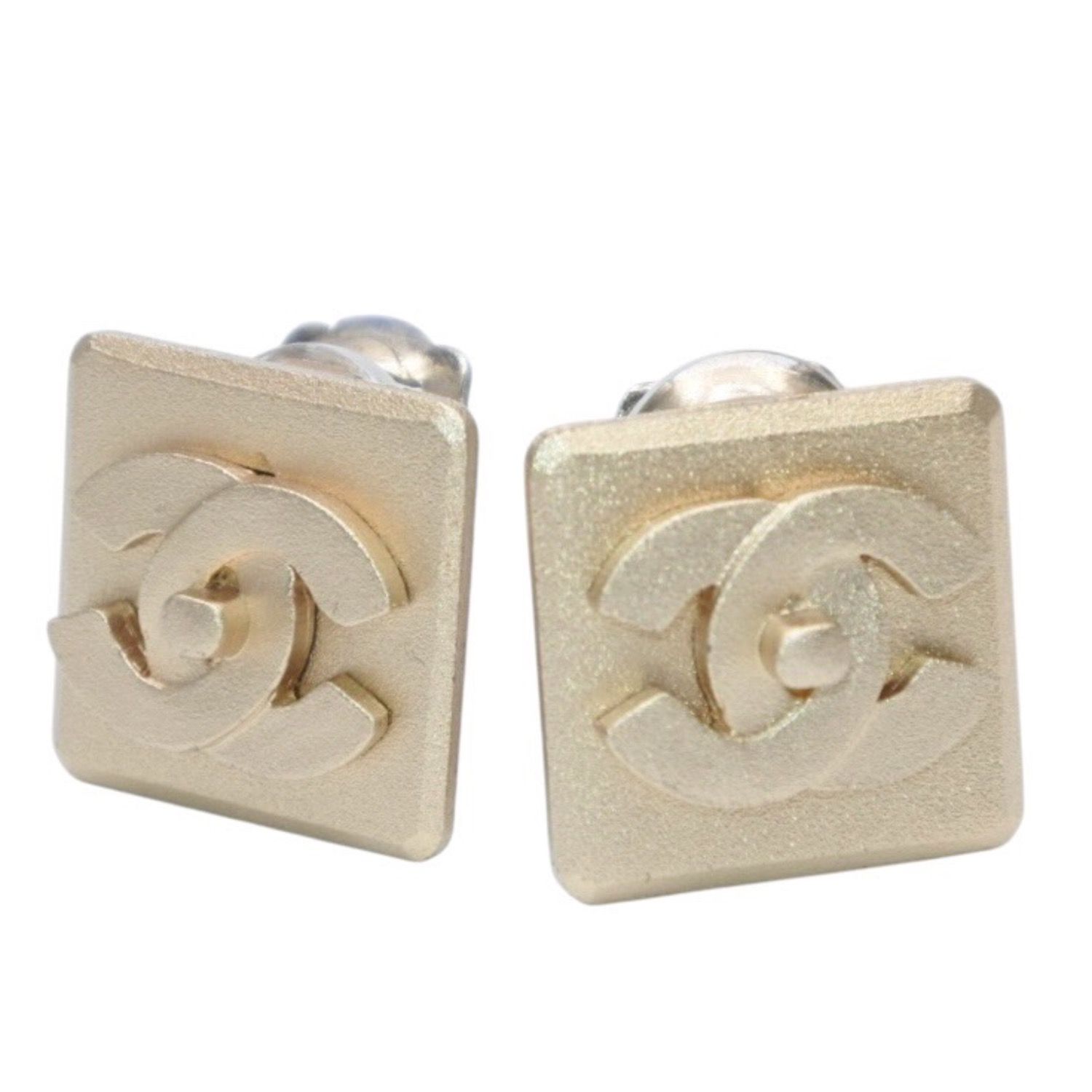 極美品 CHANEL シャネル Earring Logo Turnlock Square イヤリング