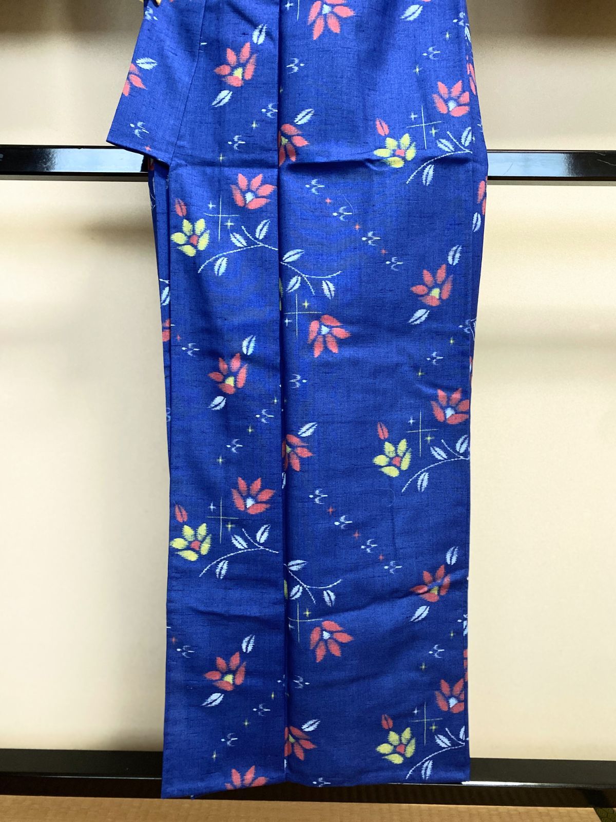 257B【アンティーク着物】紬 羽織セット小紋 花紺 夏物 絣 花模様 正絹