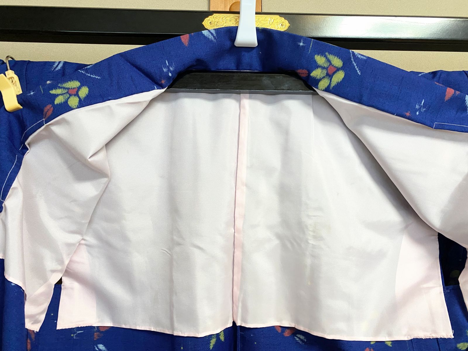 257B【アンティーク着物】紬 羽織セット小紋 花紺 夏物 絣 花模様 正絹