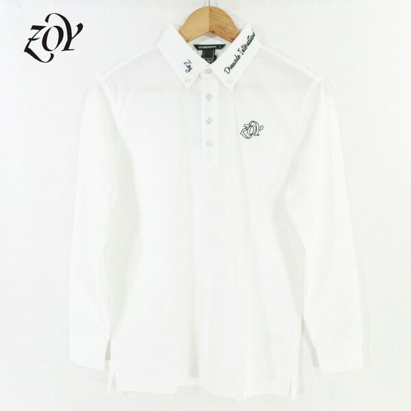 60%OFF 新品 ゾーイ ZOY ポロシャツ 1001 HCS699 S-Mサイズ ホワイト メンズ カットソー 長袖 ポリエステル×コットン 鹿の子地 ナノファイン加工 防臭効果 春夏 ゴルフウェア 071442002
