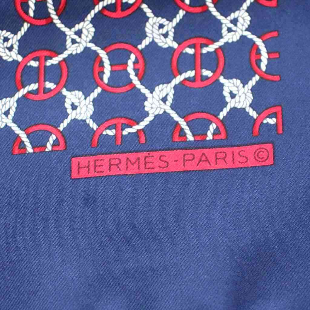 エルメス HERMES カレ40 スカーフ シルク 総柄 紺 ネイビー 赤 レッド