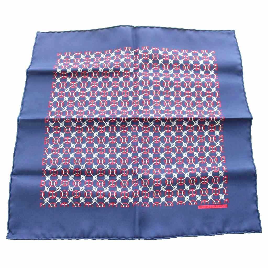HERMES シルクスカーフ ネイビー/レッド エルメス HERMES カレ40 スカーフ シルク 総柄 紺 ネイビー 赤 レッド