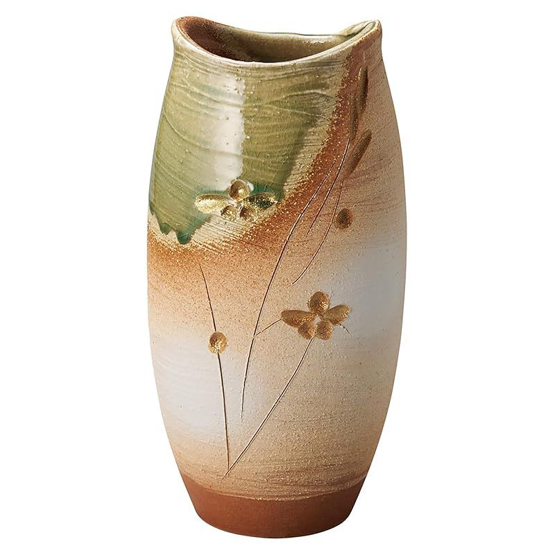 【新品】 丸伊製陶 信楽焼 へちもん 花瓶 陶器 フラワーベース 大 高さ約29cm 縦長 明陽 グリーン 日本製 MR-1-5568 1