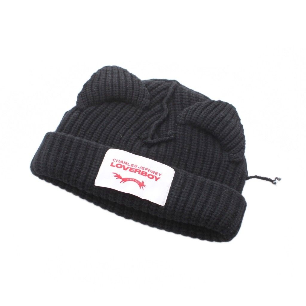 チャールズジェフリーラバーボーイ CHARLES JEFFREY LOVERBOY 猫耳 ニット帽 黒 ブラック /RI ■OS