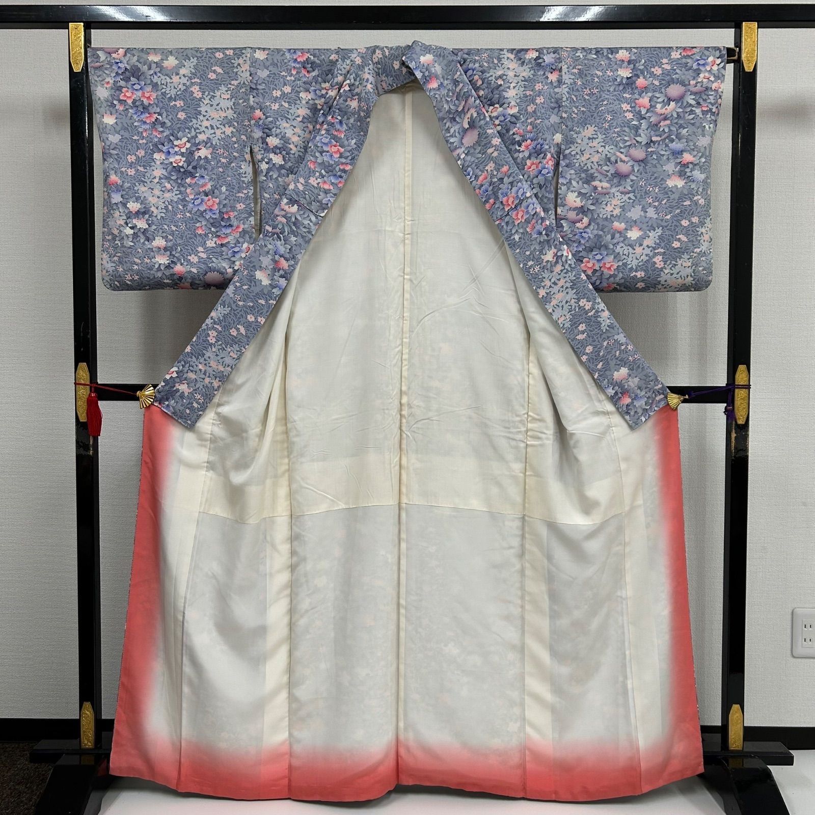 小紋 裄65.5 総柄の花柄 素敵な染め 正絹 着物 MK-1158 - メルカリ