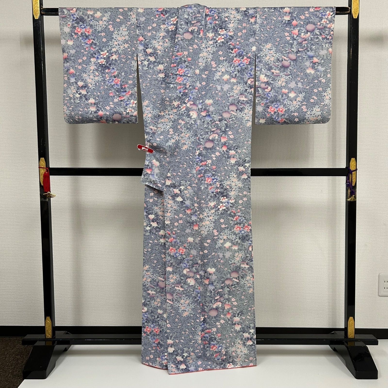 小紋 裄65.5 総柄の花柄 素敵な染め 正絹 着物 MK-1158 - メルカリ