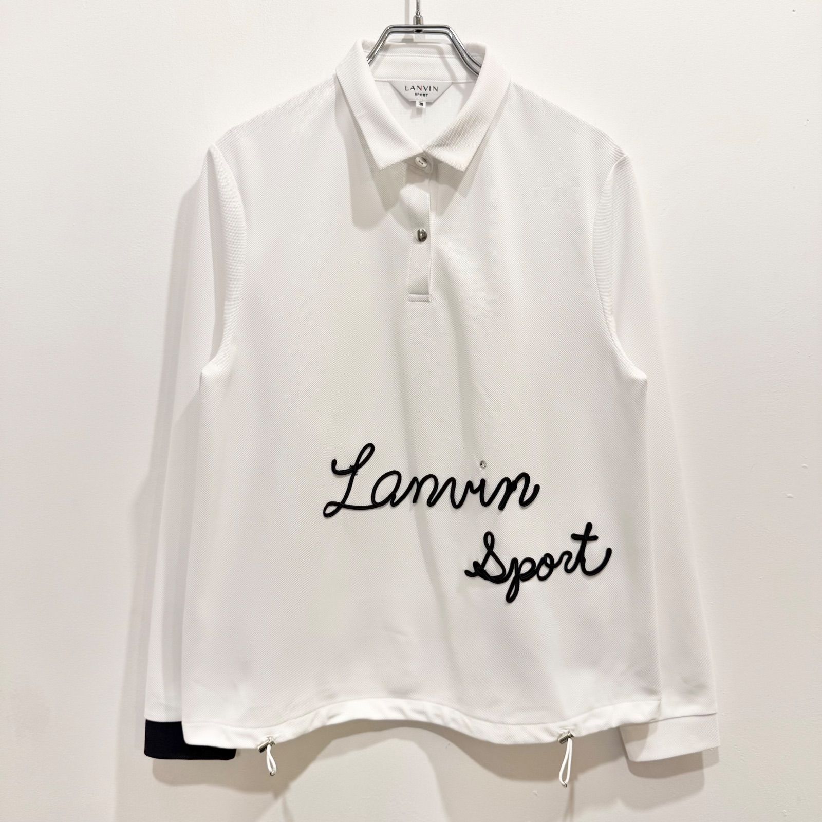 【2025SS 】LANVIN SPORT ランバンスポール ストーン付き ロゴ刺繍デザイン長袖シャツ ホワイト 38 吸汗速乾/UV CUT(UPF15)/遮熱/クーリング(効果)/Sunscreen NIR【送料込み】