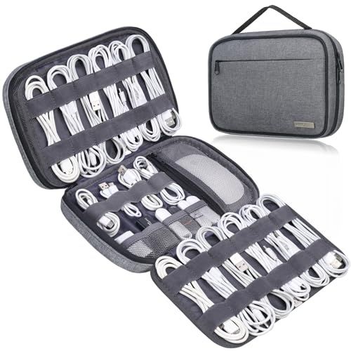 Lacdo Cord Organizer Travel Portable Electronic Device Storage Case 6 Layers Large Capacity Charging Cable Compatible with SD Cards and Travel Accessories, Gray
