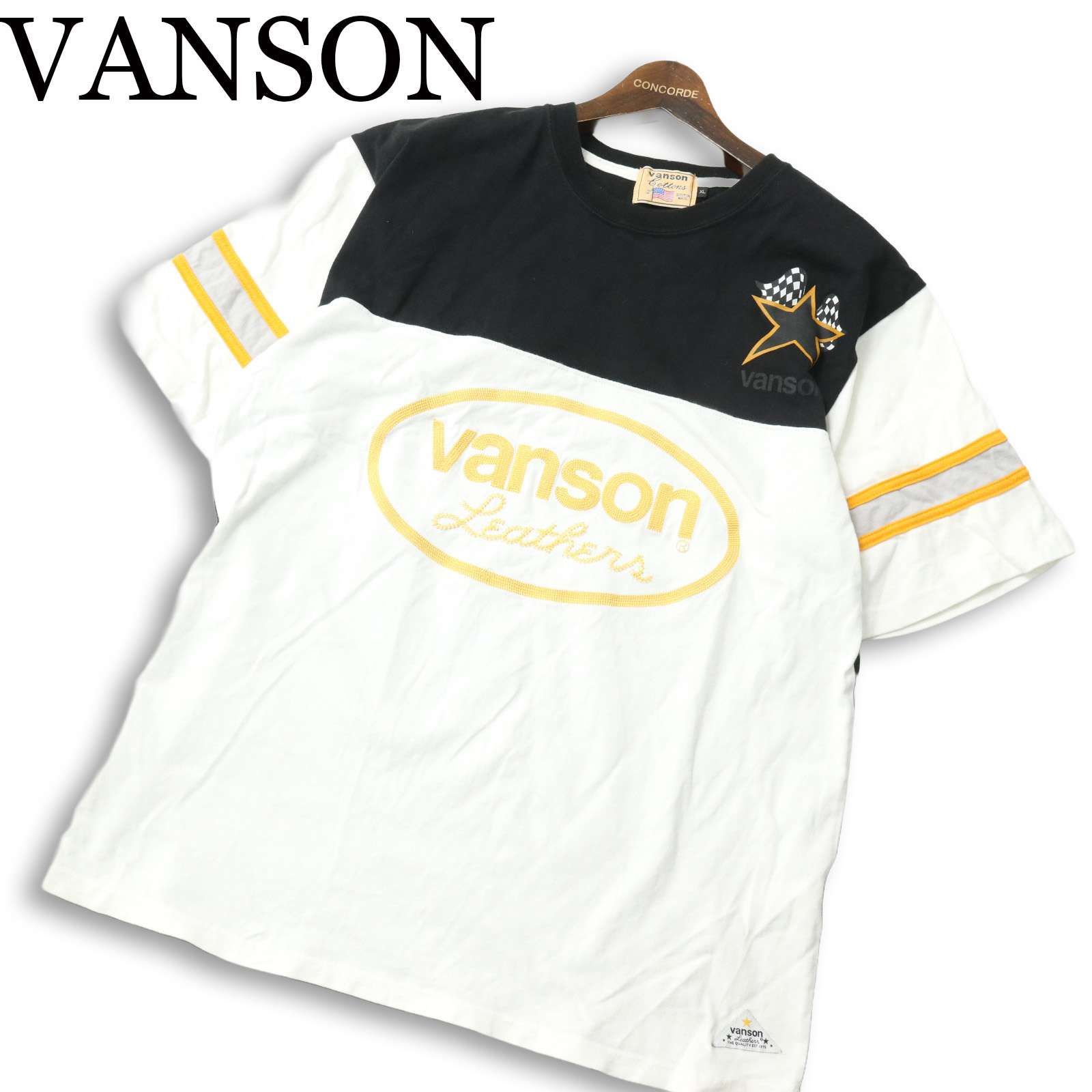 VANSON バンソン 春夏☆ 半袖 スター 切替 ワッペン ビッグ ロゴ刺繍