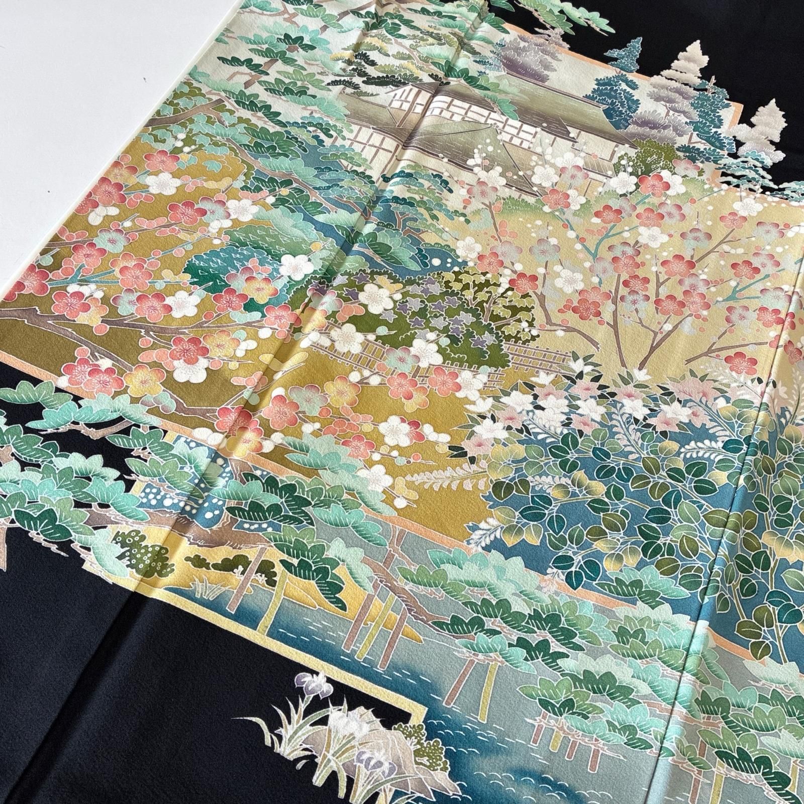 黒留袖 正絹 作家物 美しい染めの花 比翼 袷 着物 MK-7819 - メルカリ