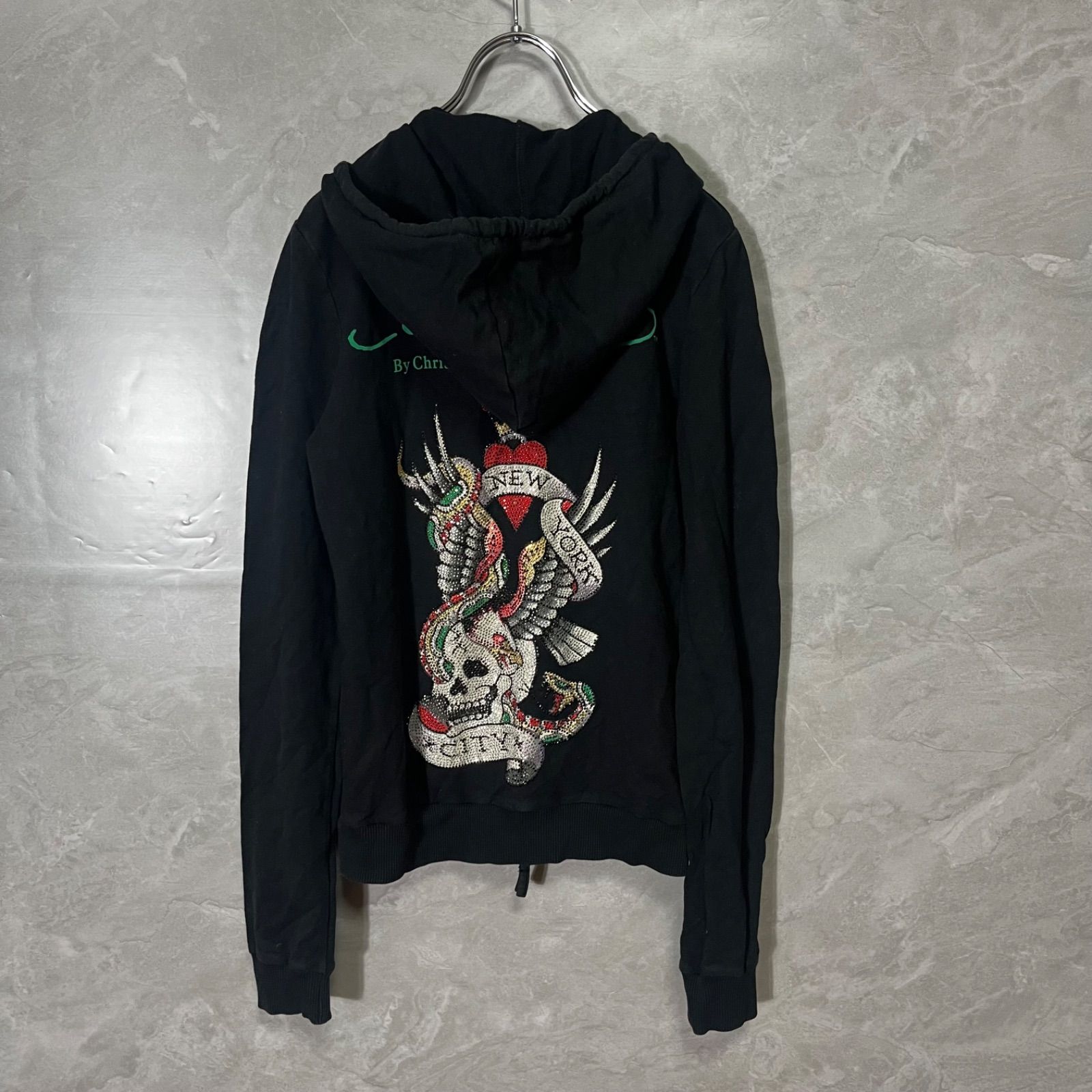 エドハーディー edhardy ベロア パーカー ストーン ドクロ 00s Ed Hardy エドハーディー Christian Audigier ブラック フル ジップ