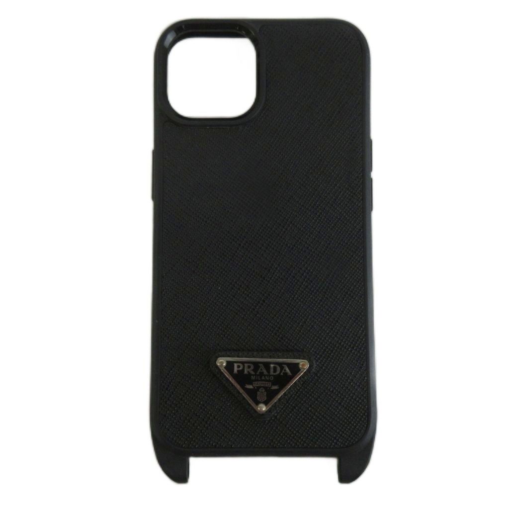 プラダ PRADA スマホケース アイフォンケース iPhone13 iPhone14 サフィアーノレザー トライアングルロゴ 黒 ブラック /XZ ■GY18