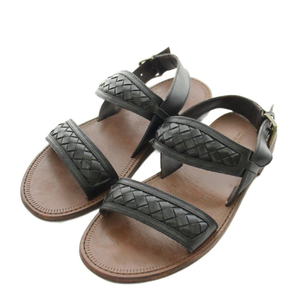 美品 BOTTEGA VENETA 編み込み レザーサンダル 黒 付属品有り ボッテガヴェネタ BOTTEGA VENETA イントレチャート サンダル
