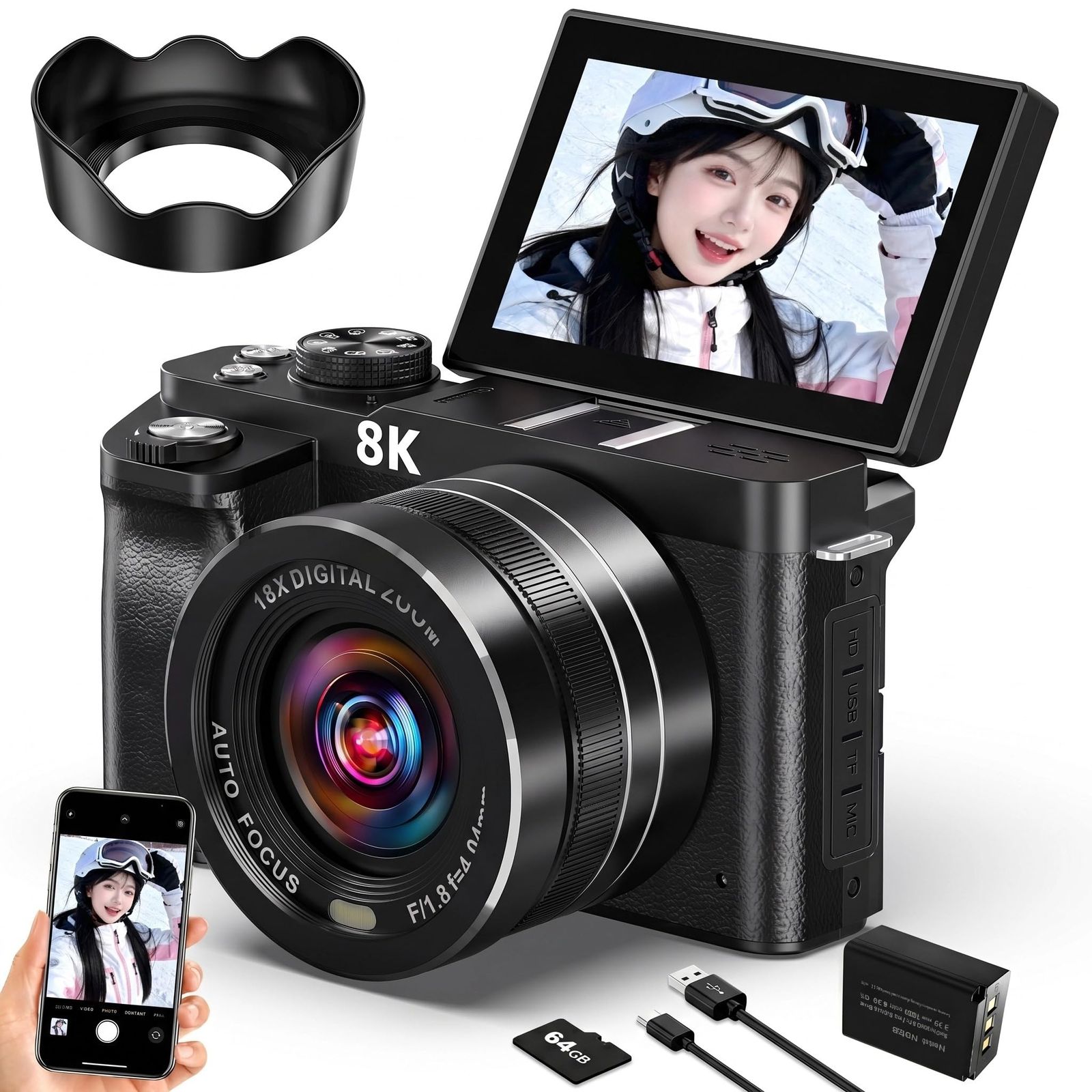 一眼レフカメラ 8K 8800万画素 デジカメ WIFI転送機能 スマホに送れる