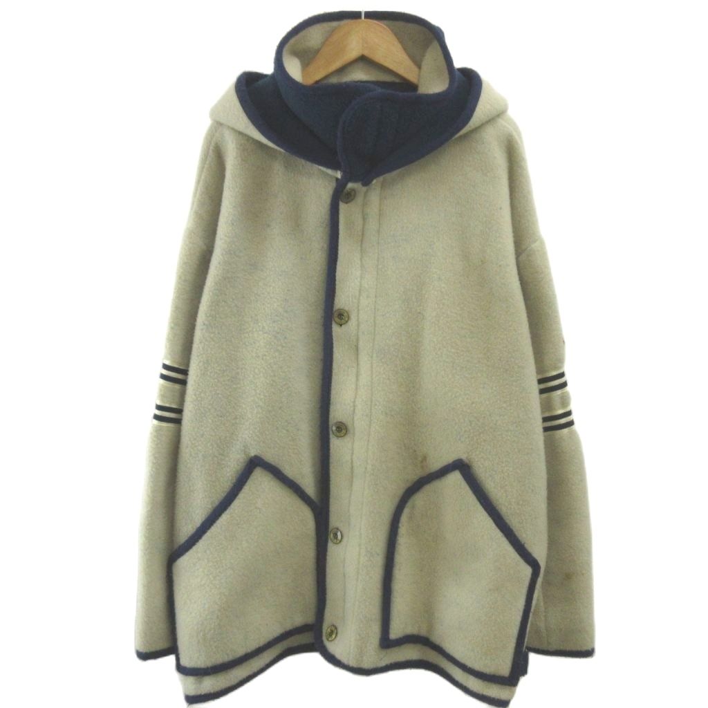 シナコバ ボアコート M オフホワイト ブルー ミックスカラー ハーフ