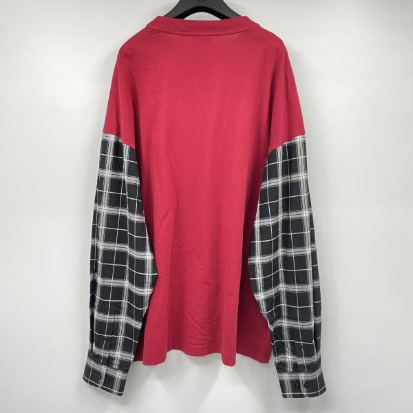 中古】BALENCIAGA レイヤード チェックシャツ ブラック レッド サイズ