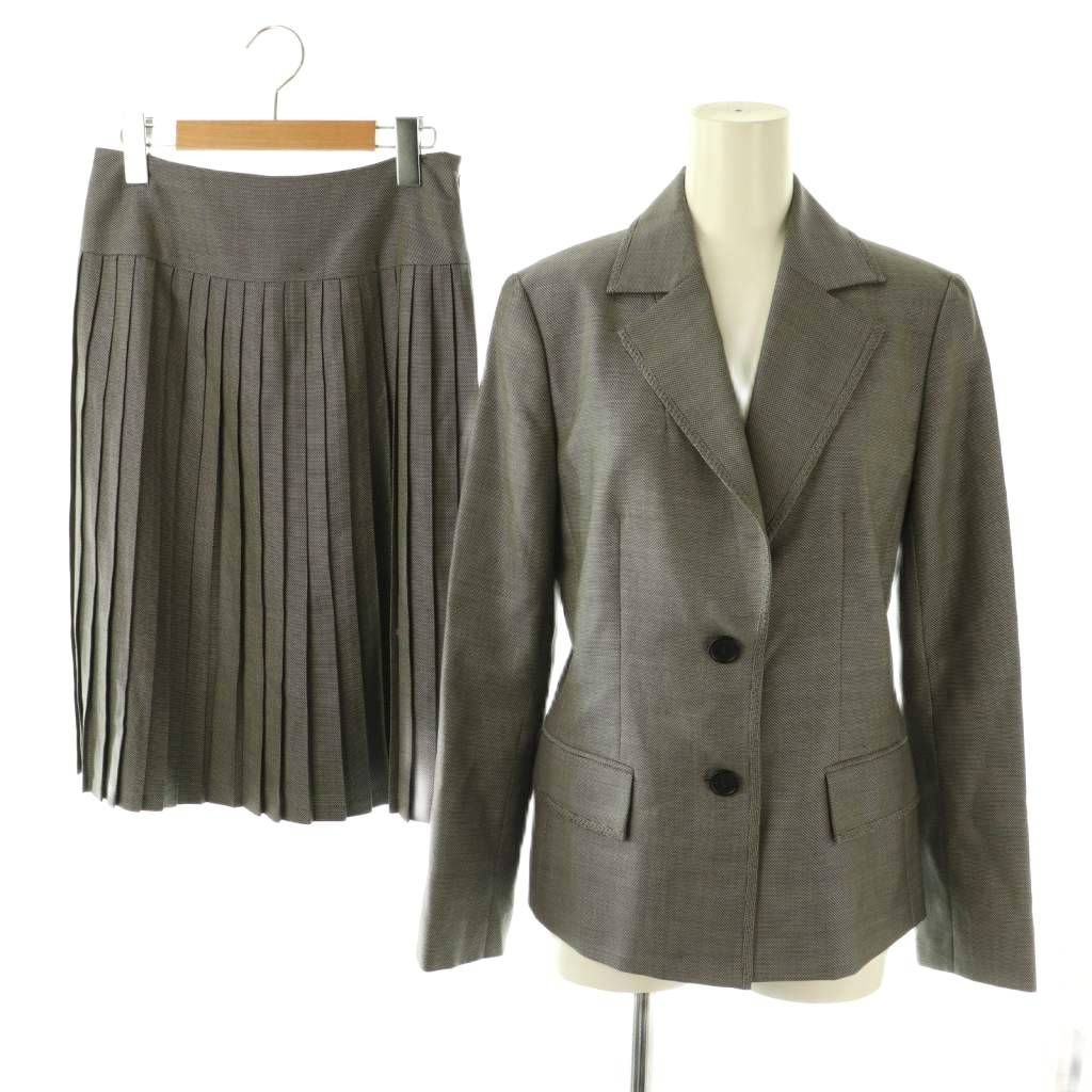 ランバン LANVIN セットアップ ジャケット テーラード スカート プリーツ 膝丈 38 グレー /HK ■GY59