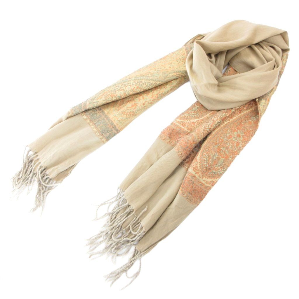 エトロ ETRO ストール シルク混 ペイズリー柄 ベージュ系 /UO □GY62