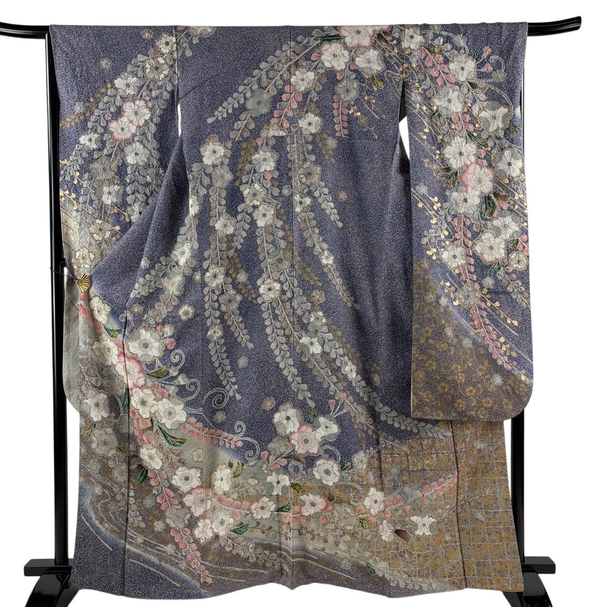 振袖 身丈162.5cm 裄丈66cm M 袷 辻が花 金彩 銀通し 青紫 正絹 逸品