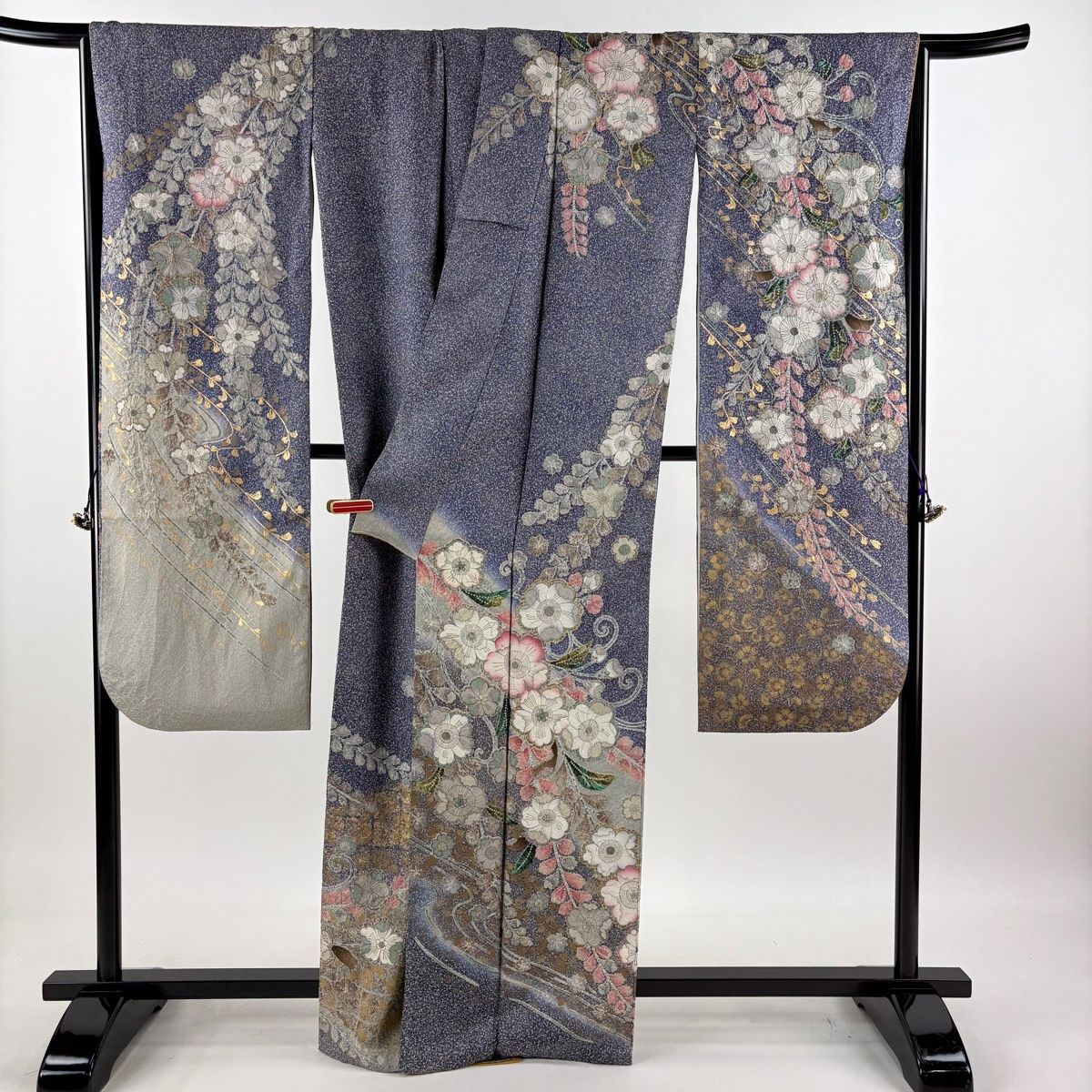振袖 身丈162.5cm 裄丈66cm M 袷 辻が花 金彩 銀通し 青紫 正絹 逸品