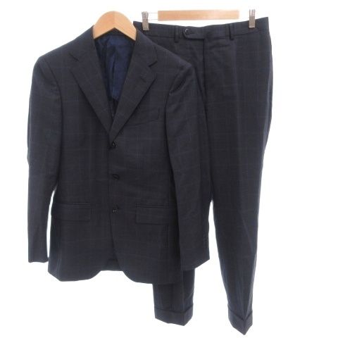 ビームス BEAMS セットアップ スーツ ジャケット パンツ ウール チェック 42 紺 ネイビー /FF ■GY62