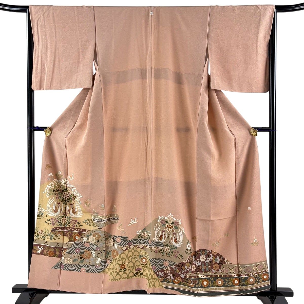 色留袖 身丈158cm 裄丈64cm 正絹 名品 【中古】 色留袖 身丈158cm 裄丈64.5cm M 袷 扇面 花唐草 金銀彩 ぼかし 青灰色