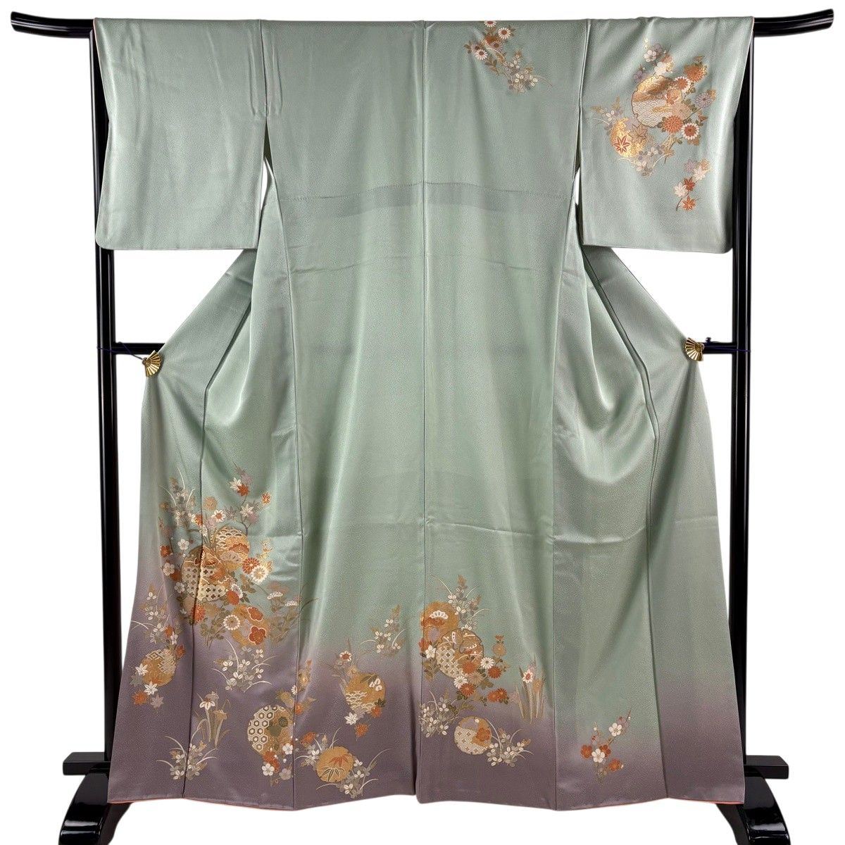 美品 訪問着 身丈166cm 裄丈66cm M 袷 雪輪 草花 薄緑 正絹 秀品