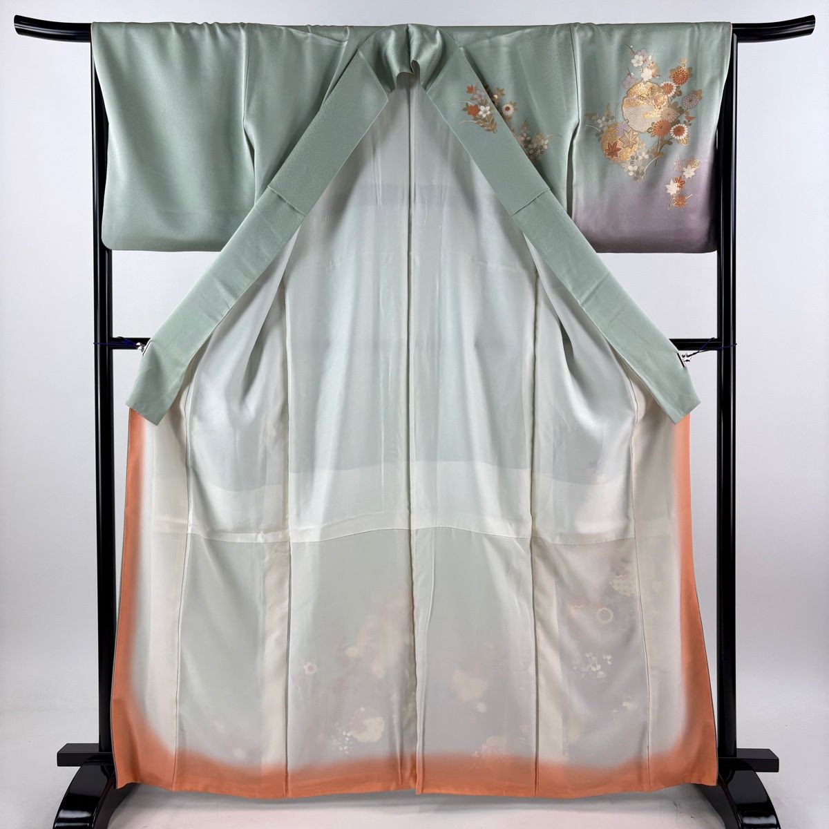 美品 訪問着 身丈166cm 裄丈66cm M 袷 雪輪 草花 薄緑 正絹 秀品