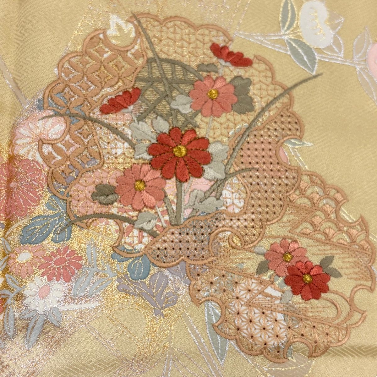 美品】 訪問着 身丈163.5cm 裄丈65cm M 袷 雪輪 冊子 刺繍 金銀彩 