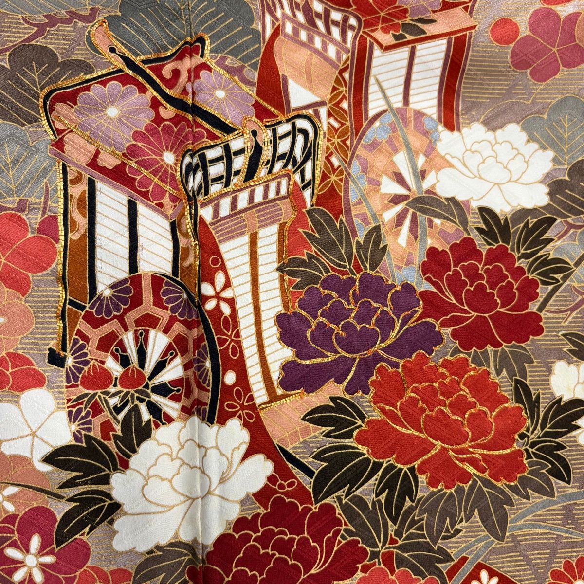 振袖 秀品 身丈173cm 裄丈71cm 正絹 【中古】 美品】 振袖 身丈172cm 裄丈71.5cm L 袷 桜 波 金糸 金彩 青紫 正絹
