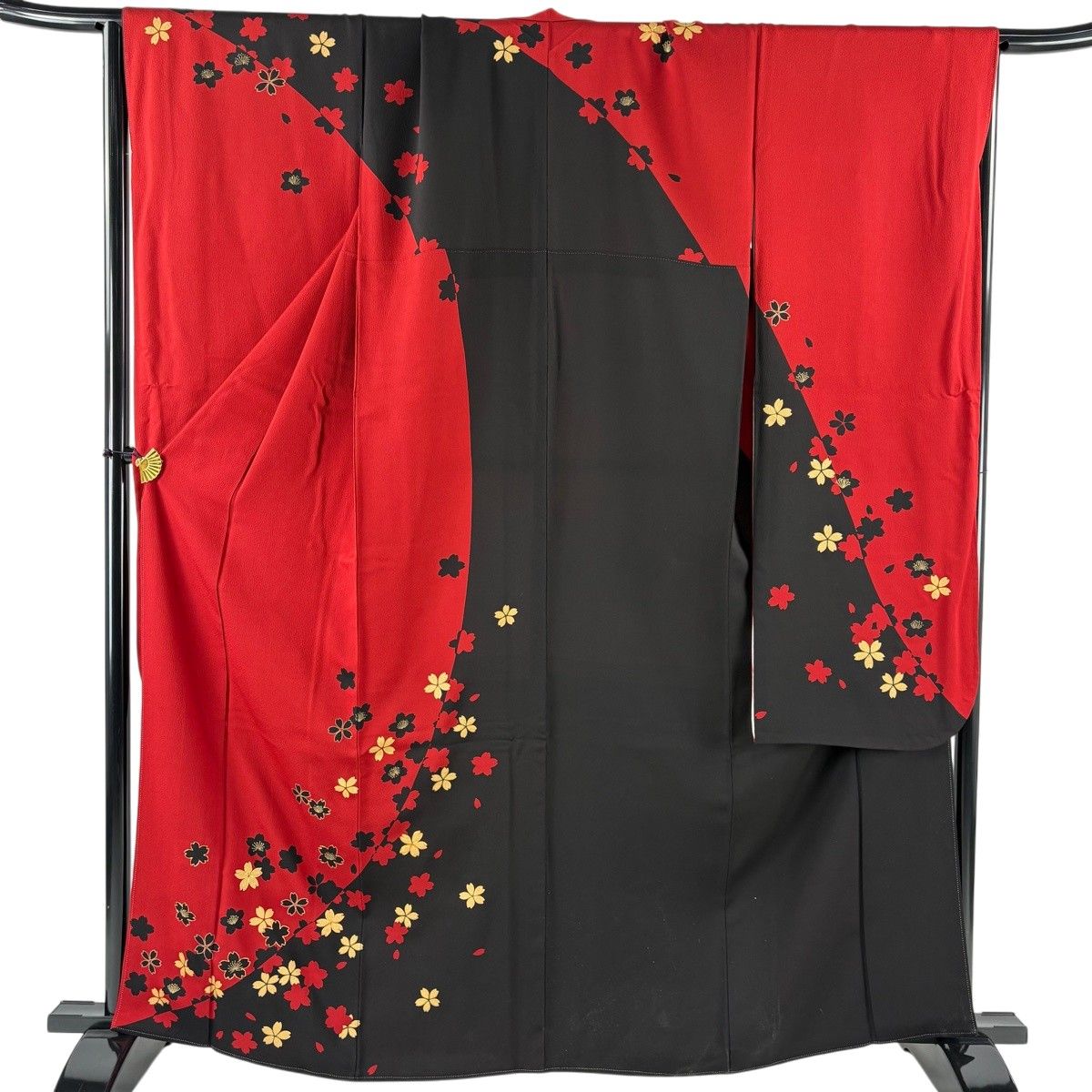 【美品】 振袖 身丈163cm 裄丈69cm L 袷 桜 金糸 金彩 赤 正絹 秀品 【中古】