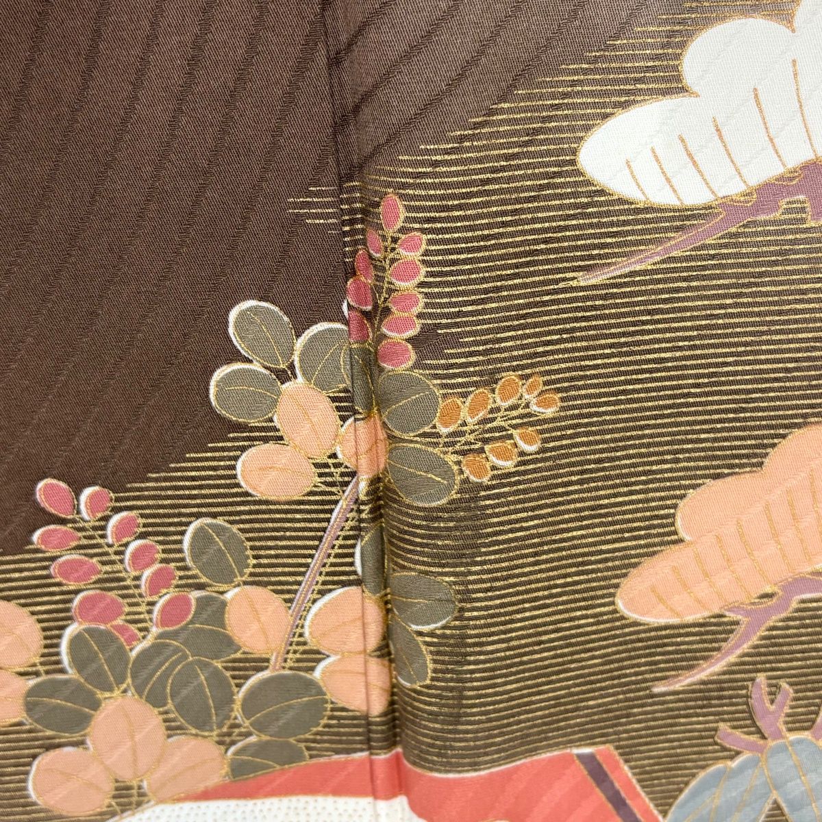 振袖 身丈165.5cm 裄丈68cm L 袷 花扇 青海波 金糸 金彩 ベージュ 正絹