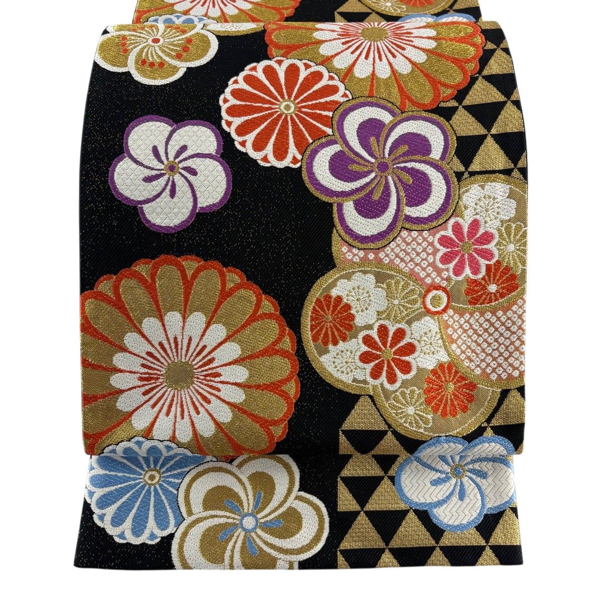 袋帯 秀品 振袖向き 梅 菊 金糸 箔 黒 六通 正絹 【中古】 - メルカリ