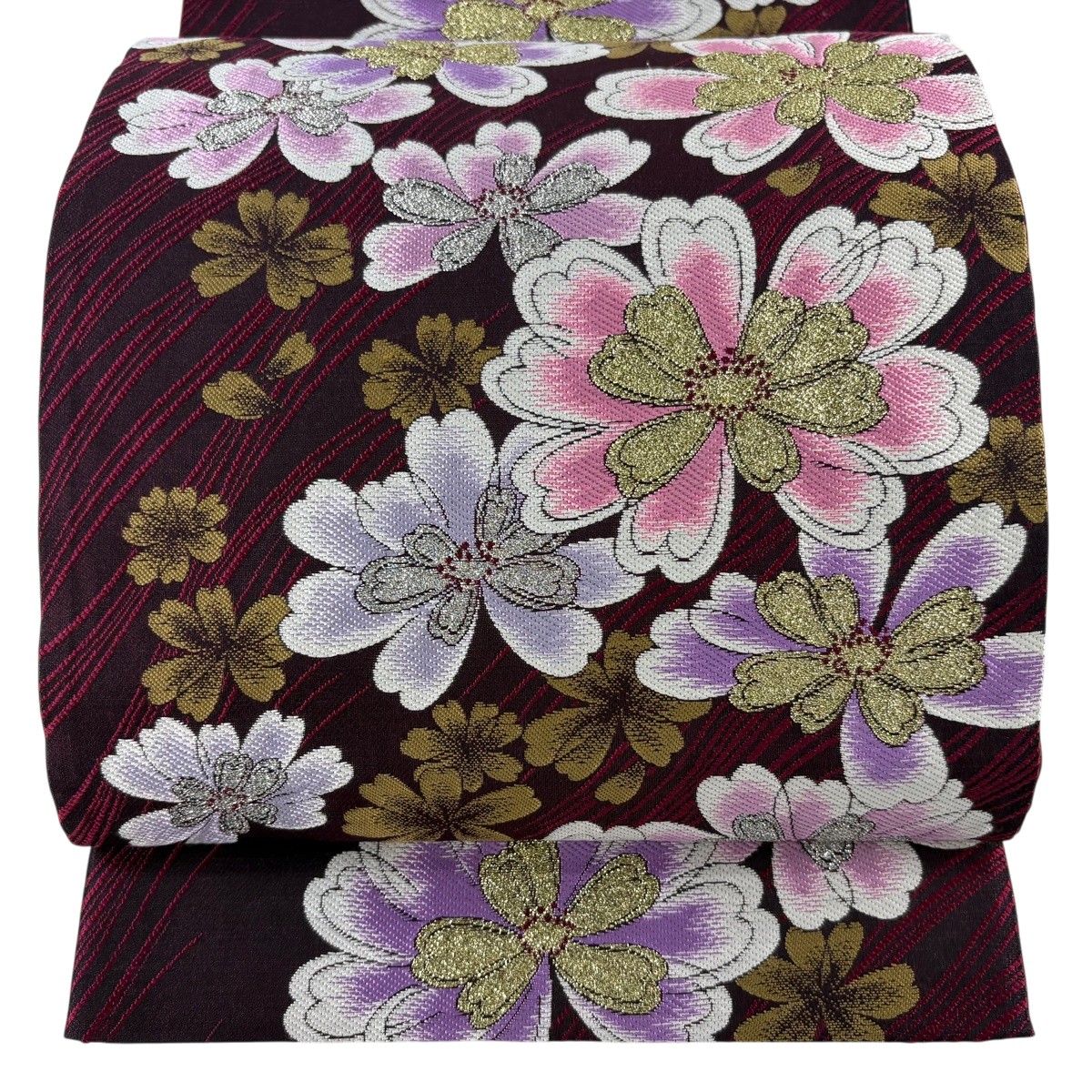 袋帯 秀品 振袖向き 桜 箔 赤紫 六通 正絹 【中古】 - メルカリ