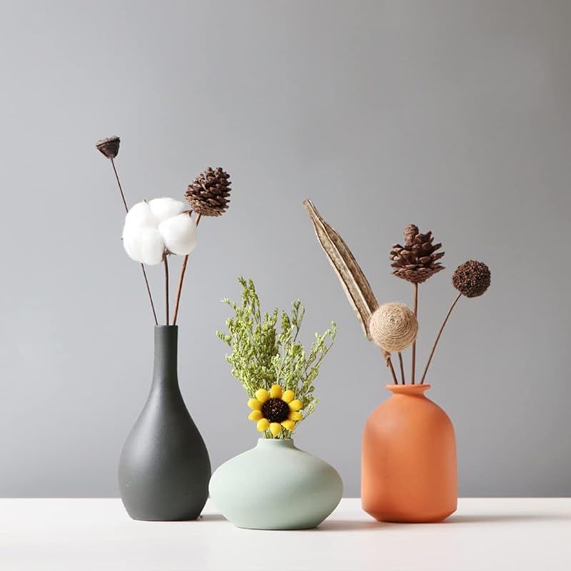 【新品】 AIVAR 花瓶 陶器 フラワーベース 花器 一輪挿し 北欧 おしゃれ 3つセット 和風 シンプル 小さい フラワーベース セット インテリア 造花 水栽培 花瓶 プレゼント ギフト (セット4：+青+オレンジ) 1