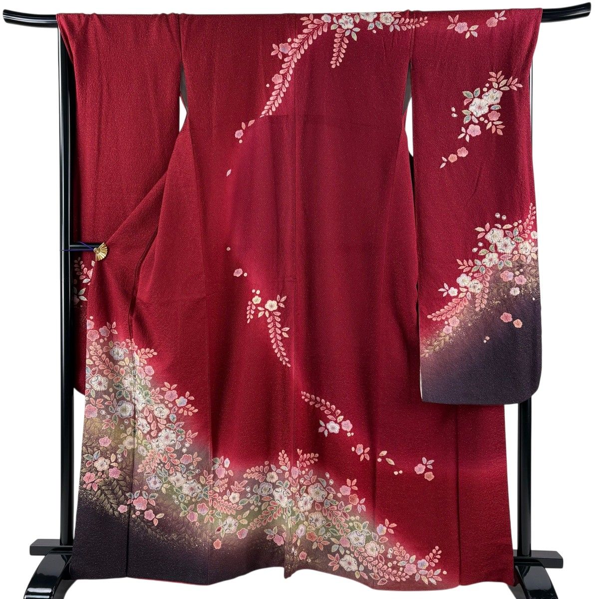 振袖 身丈164.5cm 裄丈68cm L 袷 鈴乃屋 辻が花柄 金通し 金彩 赤 正絹 名品 【中古】