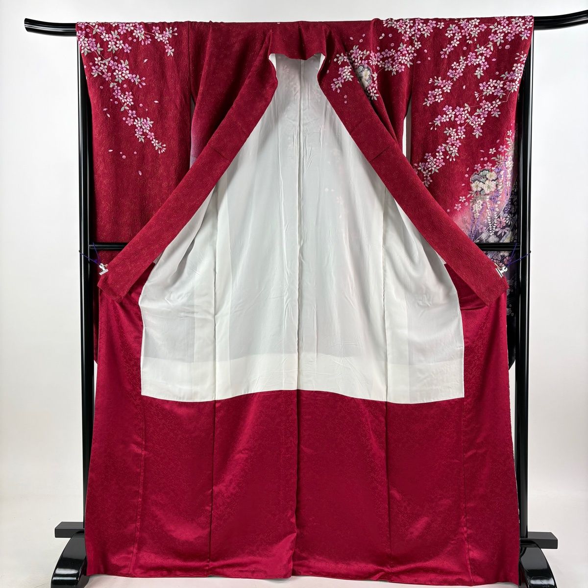 美品】 振袖 身丈169.5cm 裄丈67.5cm L 袷 雪輪 草花 金通し 金銀彩 赤