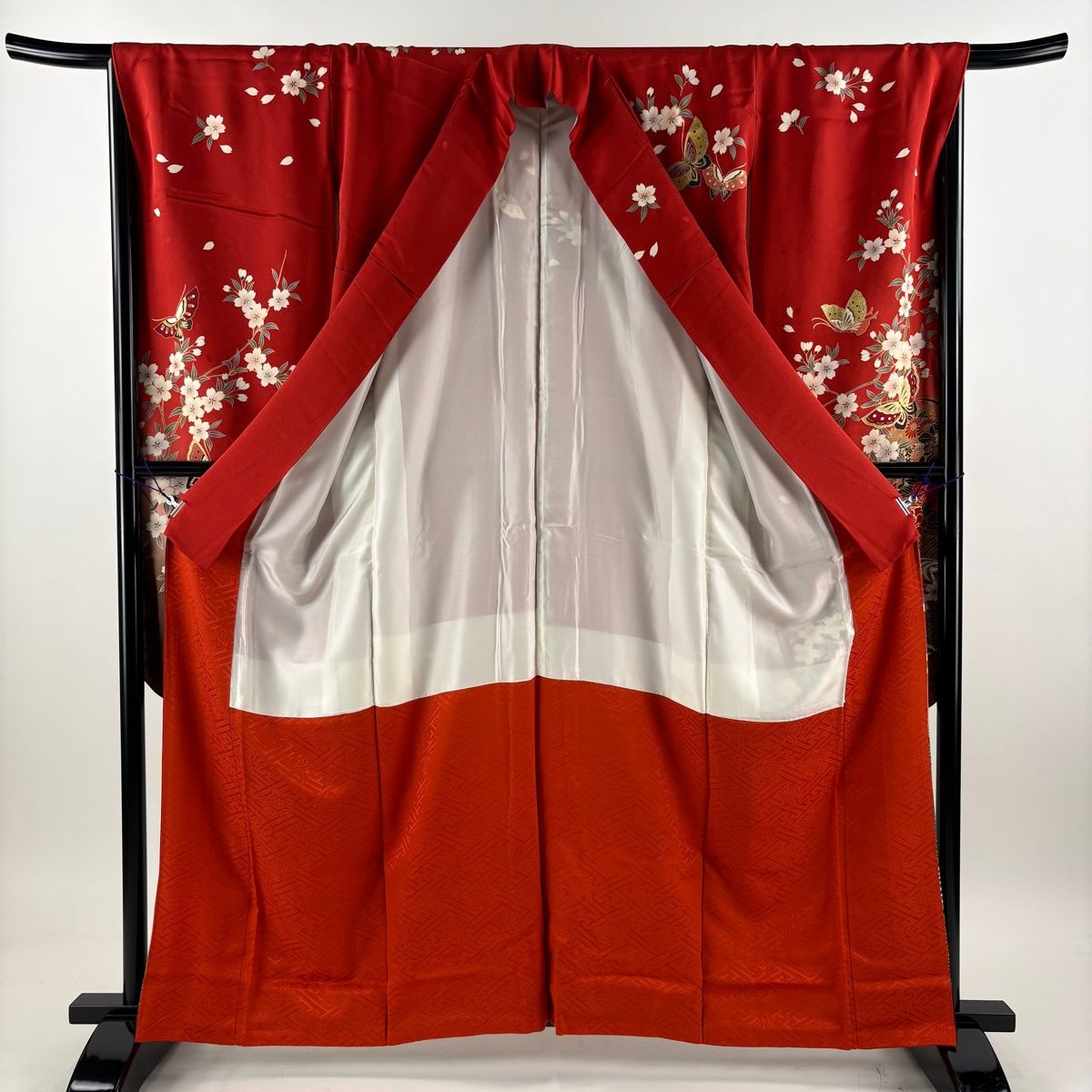 振袖 中古 朱色 大正ロマン 風 正絹 古典 裄66.2cm 身丈162cm 美品 M サイズ 成人式 4481 振袖 中古 朱色 大正ロマン 風 正絹 古典 裄66.2cm 身丈162cm 美品 M
