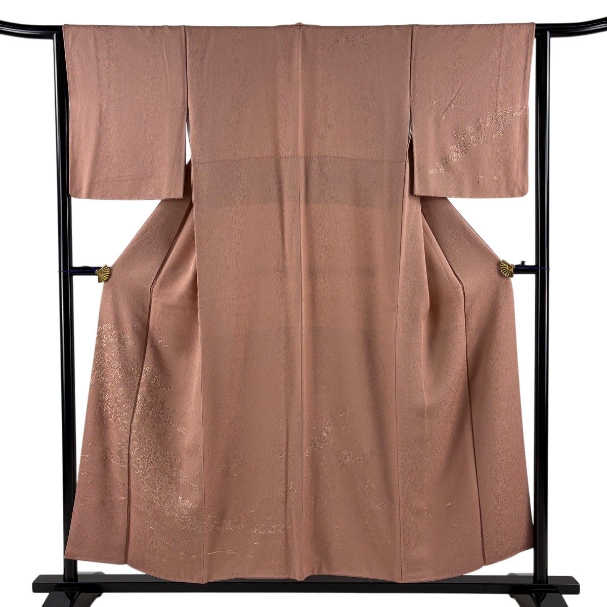 美品】 訪問着 身丈155cm 裄丈64cm M 袷 草花 流水 金糸 刺繍 ピンク