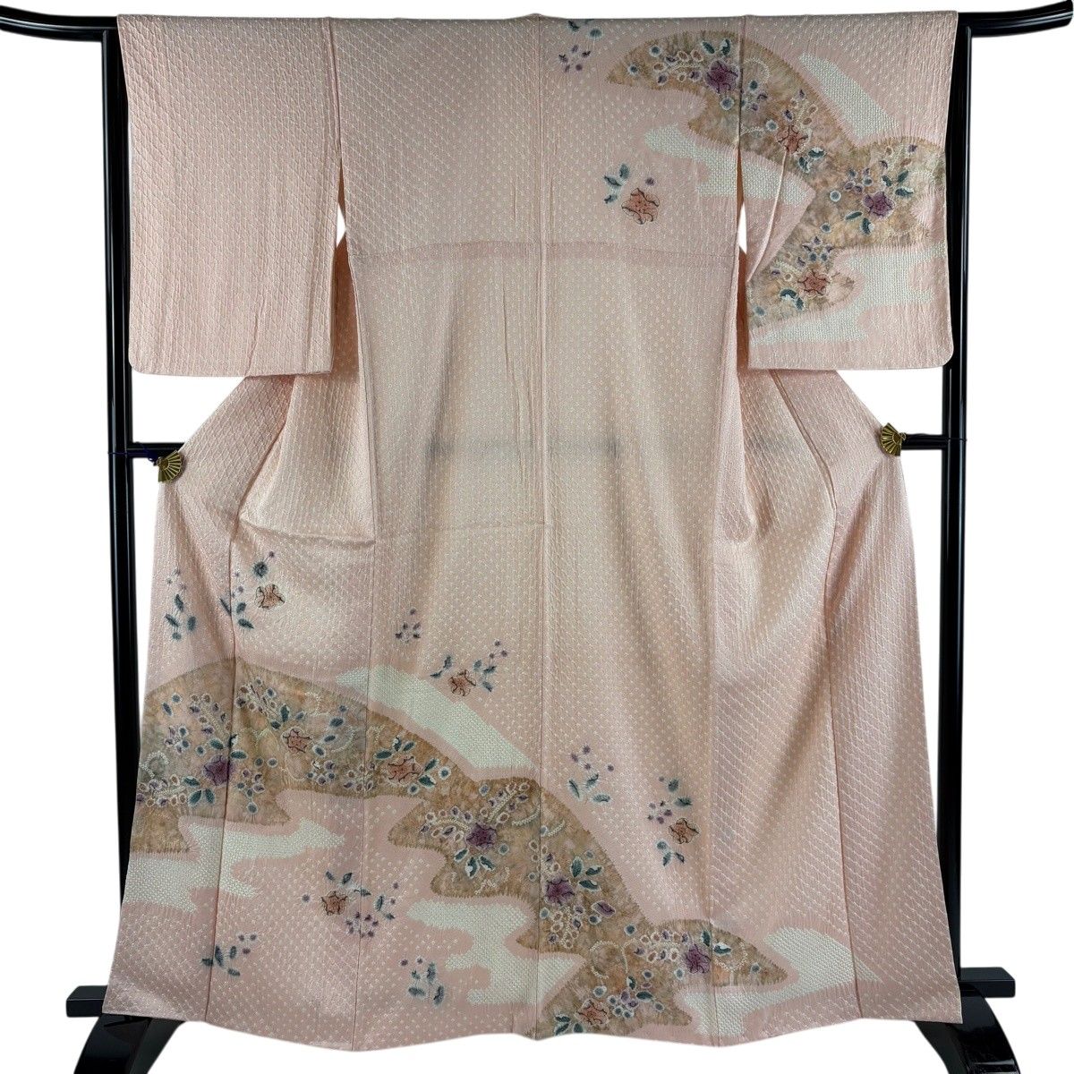 美品】 訪問着 身丈163cm 裄丈65cm M 袷 辻が花柄 霞 絞り ピンク 正絹