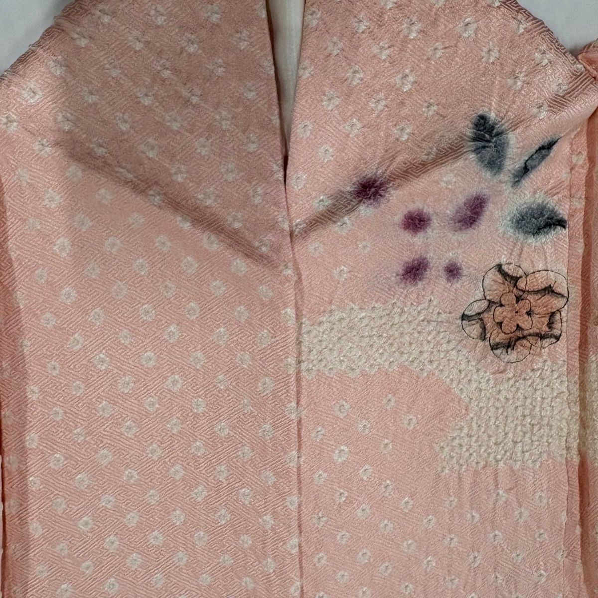 美品】 訪問着 身丈163cm 裄丈65cm M 袷 辻が花柄 霞 絞り ピンク 正絹