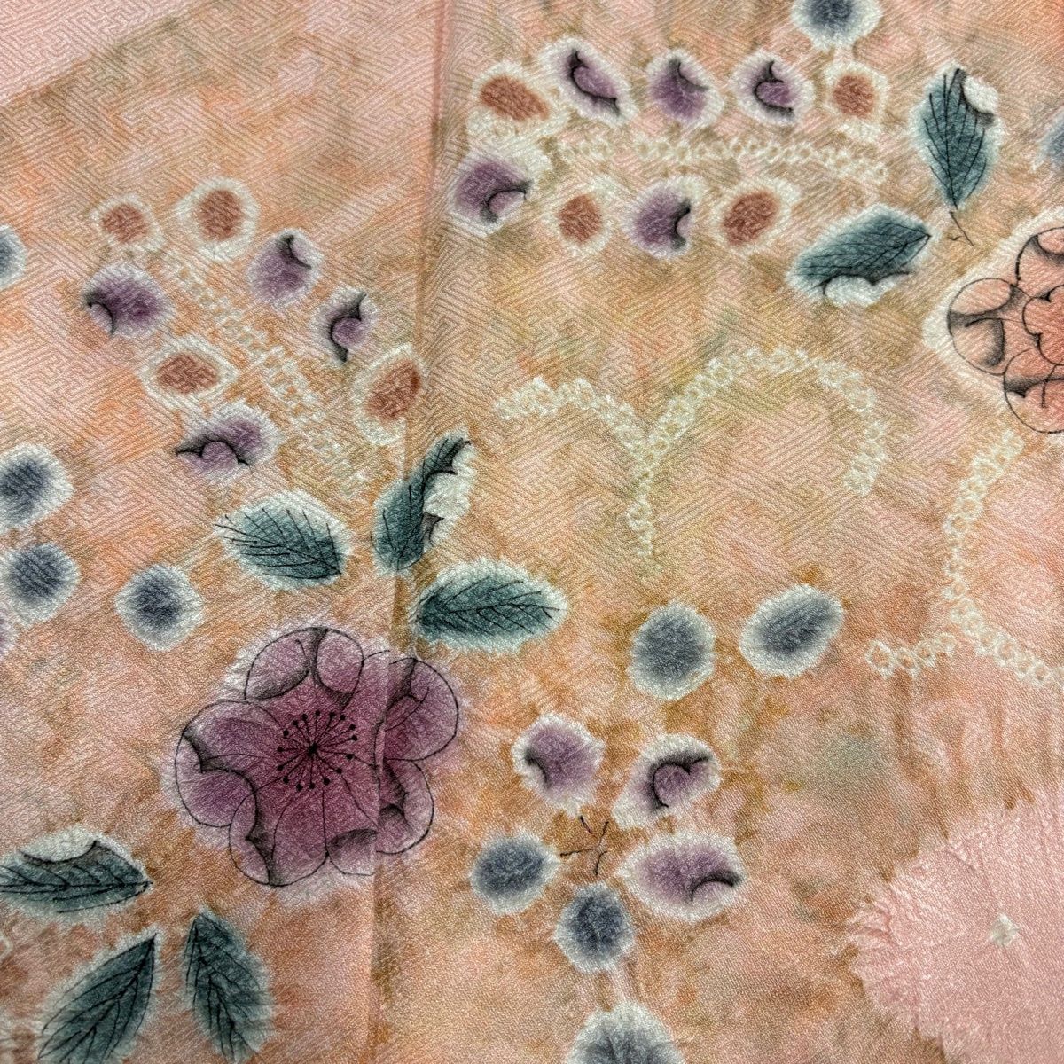 美品】 訪問着 身丈163cm 裄丈65cm M 袷 辻が花柄 霞 絞り ピンク 正絹