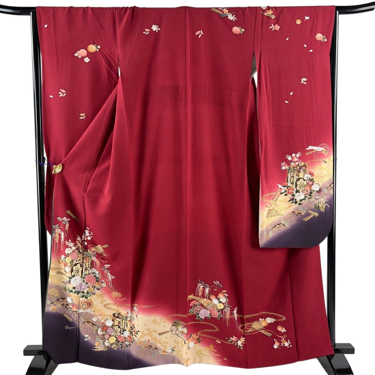 【美品】 振袖 身丈164cm 裄丈65.5cm 正絹 逸品 【中古】 振袖 身丈160.5cm 裄丈66cm M 袷 やまと 地紋 濃紫 正絹 名品 一つ紋
