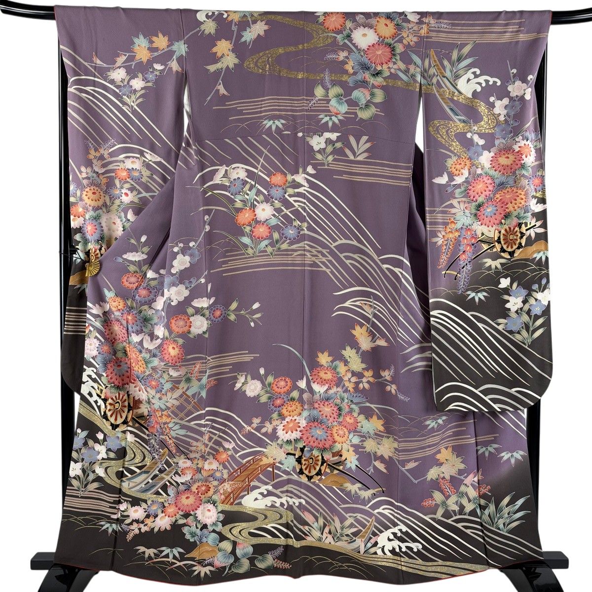 振袖 身丈162.5cm 裄丈66cm 正絹 秀品 【中古】 振袖 身丈162cm 裄丈67.5cm L 袷 桜 梅 銀通し 箔 青 正絹 名品 【中古